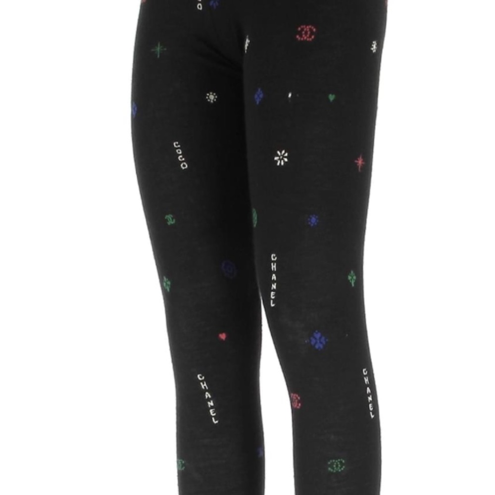 Chanel women Black Leggings with Colorful Accents